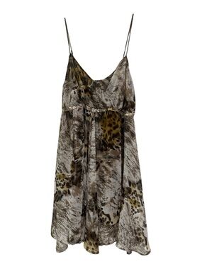 Silky Animal Print Spaghetti Strap Dress in Olive & Taupe